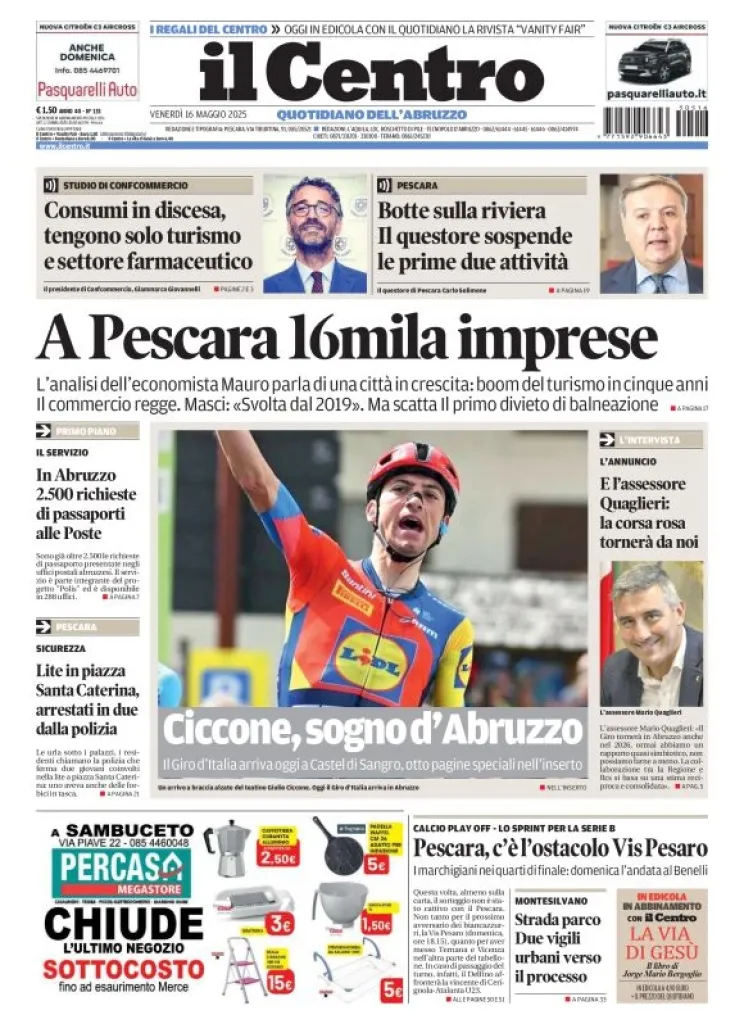 Prima-pagina-il centro-oggi-edizione-del-2025-05-16